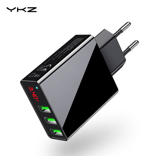 YKZ 3 USB Port Charger Adapter LED Display EU
